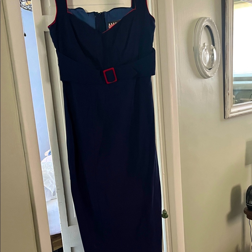 Pinup couture navy and red wiggle. Belted detail. EUC when purchased.